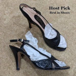 Vintage Socialites Black Heeled Slingback Sandals
